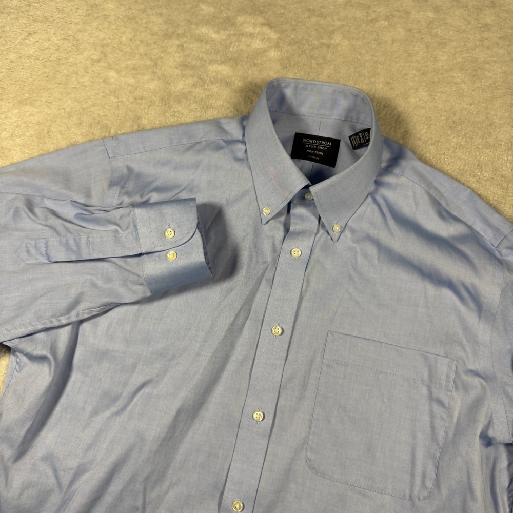 Nordstrom Men's Shop Button Down Mens 15.5 32-33 Blue Non-Iron Classic Fit Shirt